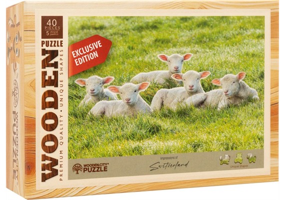 Wooden City - Mini-Puzzle Holz Lämmer 40 Teile