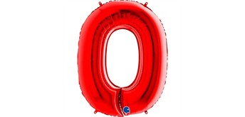 Zahlen-Folienballon - 0 in rot ohne Füllung 102 cm