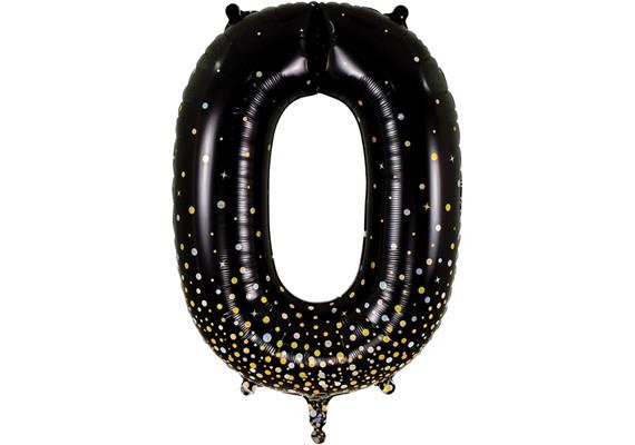 Zahlen-Folienballon 0 Sparkling Fizz Holograhic Schwarz & Gold 86 cm