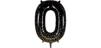 Zahlen-Folienballon 0 Sparkling Fizz Holograhic Schwarz & Gold 86 cm