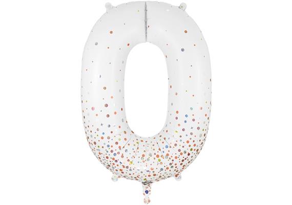 Zahlen-Folienballon 0 Sparkling Fizz Holograhic Weiss Rose Gold 86 cm