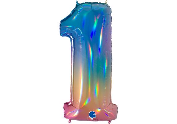 Zahlen-Folienballon - 1 regenbogen glitter holografisch