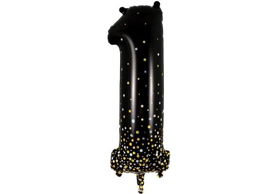 Zahlen-Folienballon 1 Sparkling Fizz Holograhic Schwarz & Gold 86 cm