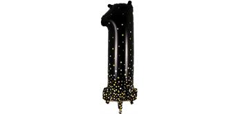Zahlen-Folienballon 1 Sparkling Fizz Holograhic Schwarz & Gold 86 cm