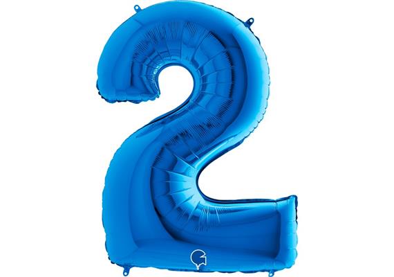 Zahlen-Folienballon - 2 in blau ohne Füllung