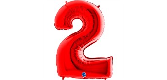 Zahlen-Folienballon - 2 in rot ohne Füllung 102 cm