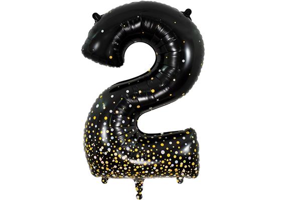Zahlen-Folienballon 2 Sparkling Fizz Holograhic Schwarz & Gold 86 cm