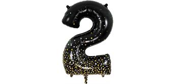 Zahlen-Folienballon 2 Sparkling Fizz Holograhic Schwarz & Gold 86 cm