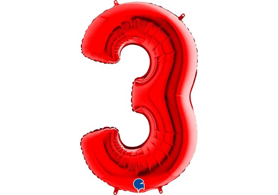 Zahlen-Folienballon - 3 in rot ohne Füllung 102 cm