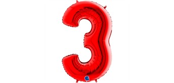 Zahlen-Folienballon - 3 in rot ohne Füllung 102 cm