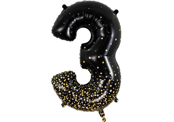 Zahlen-Folienballon 3 Sparkling Fizz Holograhic Schwarz & Gold 86 cm