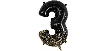 Zahlen-Folienballon 3 Sparkling Fizz Holograhic Schwarz & Gold 86 cm