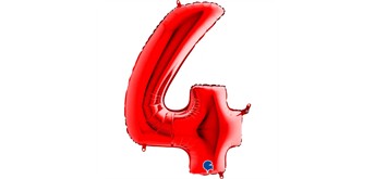 Zahlen-Folienballon - 4 in rot ohne Füllung 102 cm