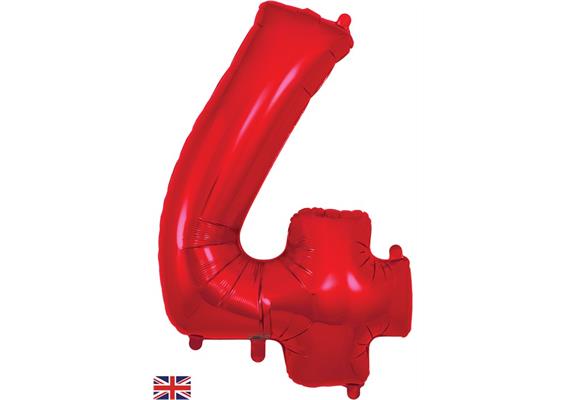 Zahlen-Folienballon - 4 in rot ohne Füllung 86 cm