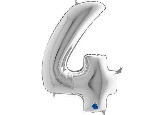 Zahlen-Folienballon - 4 in silber ohne Füllung
