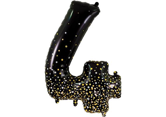 Zahlen-Folienballon 4 Sparkling Fizz Holograhic Schwarz & Gold 86 cm