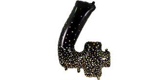 Zahlen-Folienballon 4 Sparkling Fizz Holograhic Schwarz & Gold 86 cm