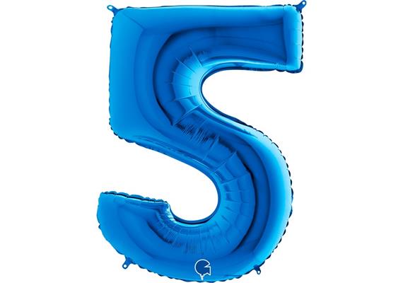 Zahlen-Folienballon - 5 in blau ohne Füllung
