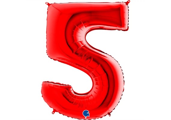 Zahlen-Folienballon - 5 in rot ohne Füllung 102 cm