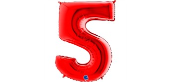 Zahlen-Folienballon - 5 in rot ohne Füllung 102 cm