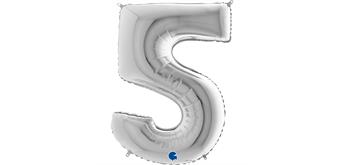 Zahlen-Folienballon - 5 in silber ohne Füllung
