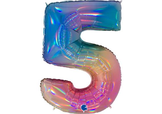 Zahlen-Folienballon - 5 regenbogen glitter holografisch