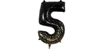 Zahlen-Folienballon 5 Sparkling Fizz Holograhic Schwarz & Gold 86 cm