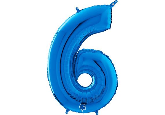 Zahlen-Folienballon - 6 in blau ohne Füllung