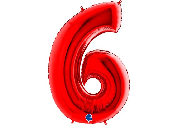 Zahlen-Folienballon - 6 in rot ohne Füllung 102 cm