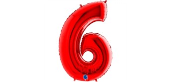 Zahlen-Folienballon - 6 in rot ohne Füllung 102 cm
