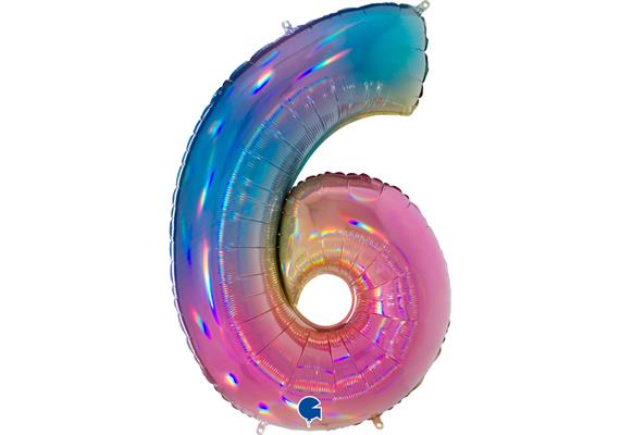 Zahlen-Folienballon - 6 regenbogen glitter holografisch