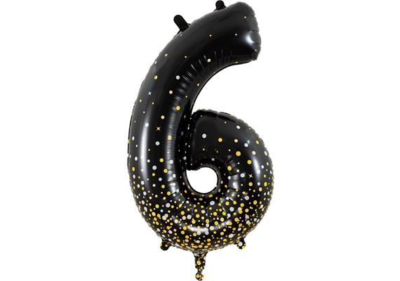 Zahlen-Folienballon 6 Sparkling Fizz Holograhic Schwarz & Gold 86 cm