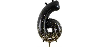 Zahlen-Folienballon 6 Sparkling Fizz Holograhic Schwarz & Gold 86 cm
