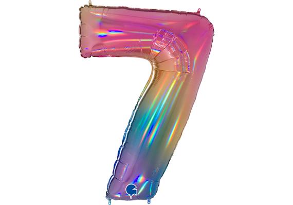Zahlen-Folienballon - 7 regenbogen glitter holografisch