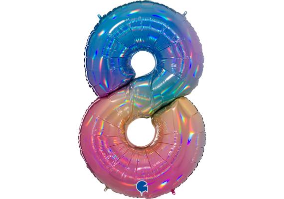 Zahlen-Folienballon - 8 regenbogen glitter holografisch