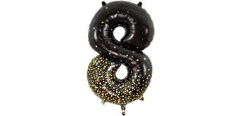 Zahlen-Folienballon 8 Sparkling Fizz Holograhic Schwarz & Gold 86 cm
