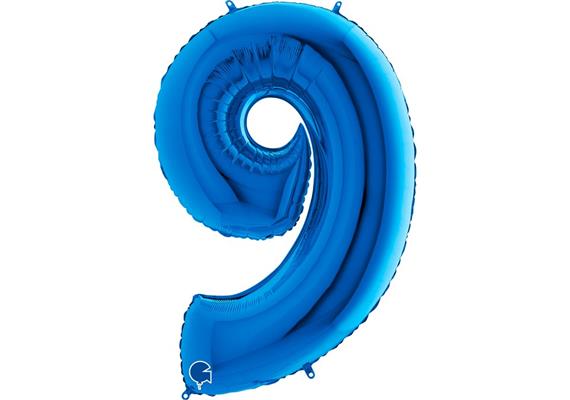 Zahlen-Folienballon - 9 in blau ohne Füllung
