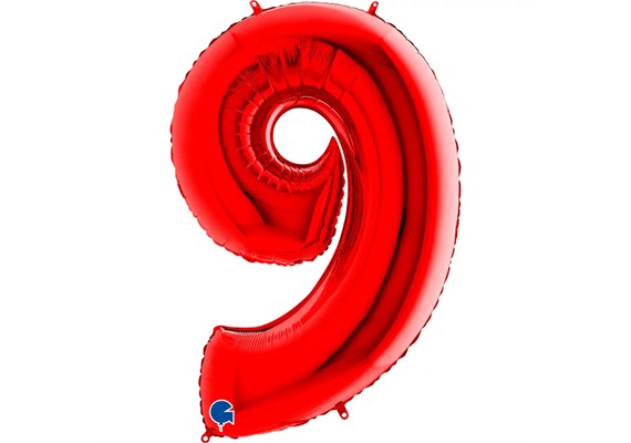 Zahlen-Folienballon - 9 in rot ohne Füllung 102 cm