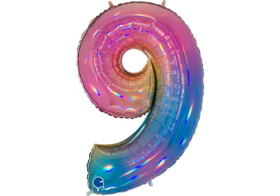 Zahlen-Folienballon - 9 regenbogen glitter holografisch