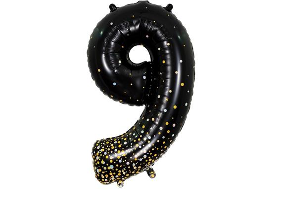 Zahlen-Folienballon 9 Sparkling Fizz Holograhic Schwarz & Gold 86 cm