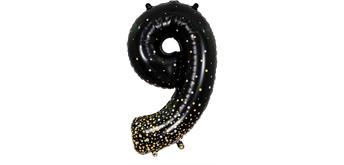 Zahlen-Folienballon 9 Sparkling Fizz Holograhic Schwarz & Gold 86 cm