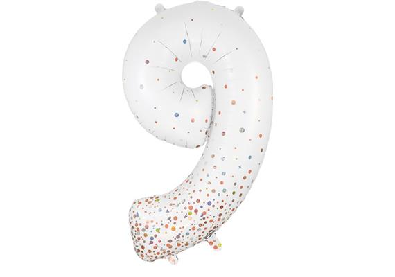 Zahlen-Folienballon 9 Sparkling Fizz Holograhic Weiss Rose Gold 86 cm