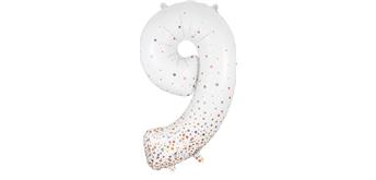 Zahlen-Folienballon 9 Sparkling Fizz Holograhic Weiss Rose Gold 86 cm