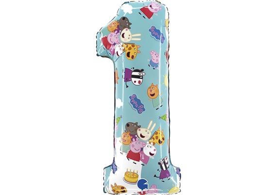Zahlen-Folienballon Zahl 1 Peppa Pig 66 cm ohne Füllung