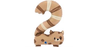 Zahlen-Folienballon Zahl 2 Katze 89 cm ohne Füllung