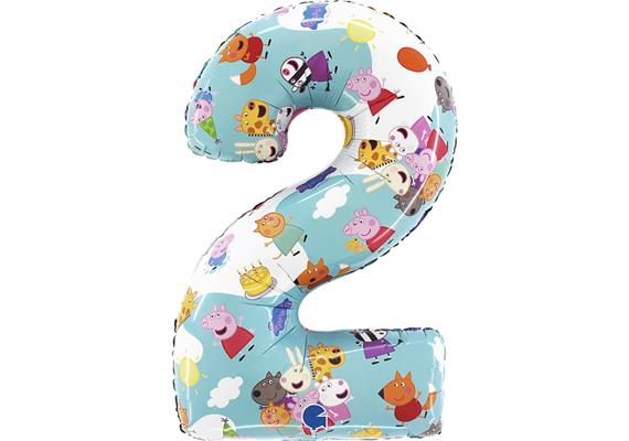 Zahlen-Folienballon Zahl 2 Peppa Pig 66 cm ohne Füllung