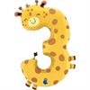 Zahlen-Folienballon Zahl 3 Giraffe 91 cm ohne Füllung