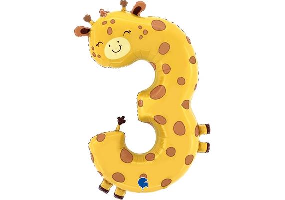 Zahlen-Folienballon Zahl 3 Giraffe 91 cm ohne Füllung