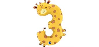 Zahlen-Folienballon Zahl 3 Giraffe 91 cm ohne Füllung