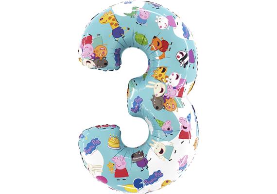 Zahlen-Folienballon Zahl 3 Peppa Pig 66 cm ohne Füllung